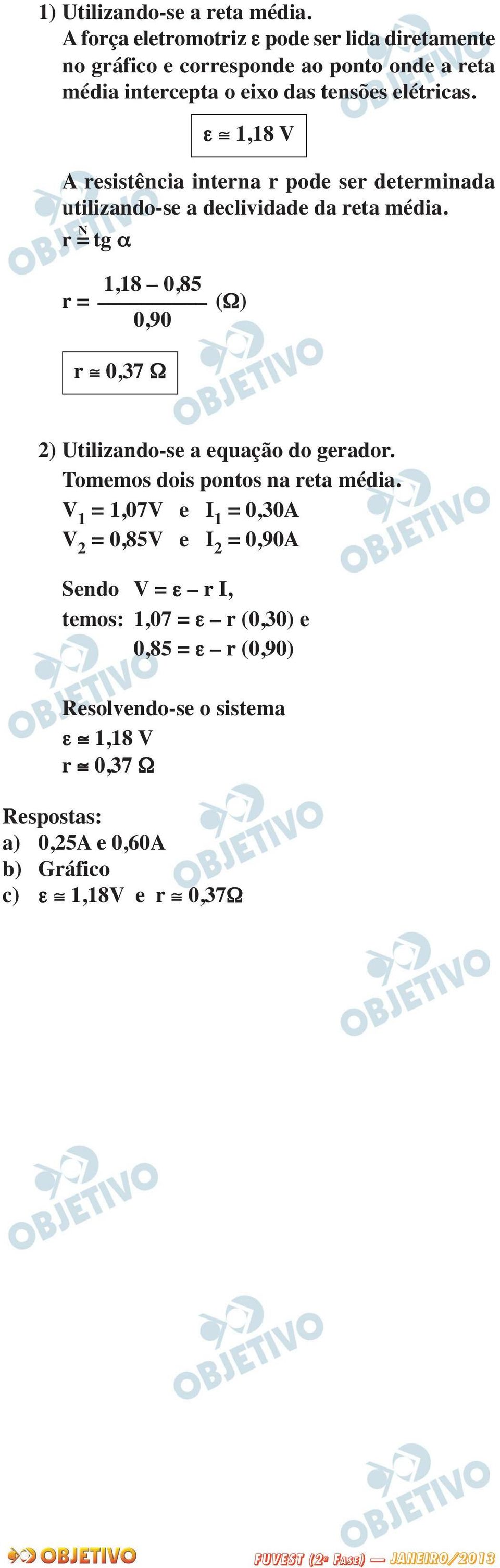 A resistência interna r pode ser determinada utilizando-se a declividade da reta média.