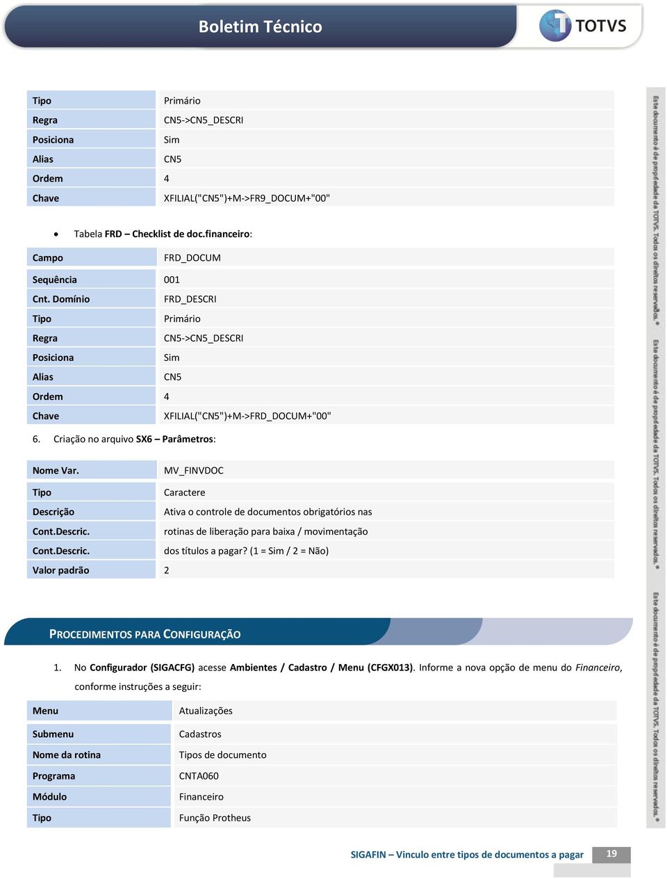 MV_FINVDOC e Ativa o controle de documentos obrigatórios nas Cont.Descric. rotinas de liberação para baixa / movimentação Cont.Descric. dos títulos a pagar?