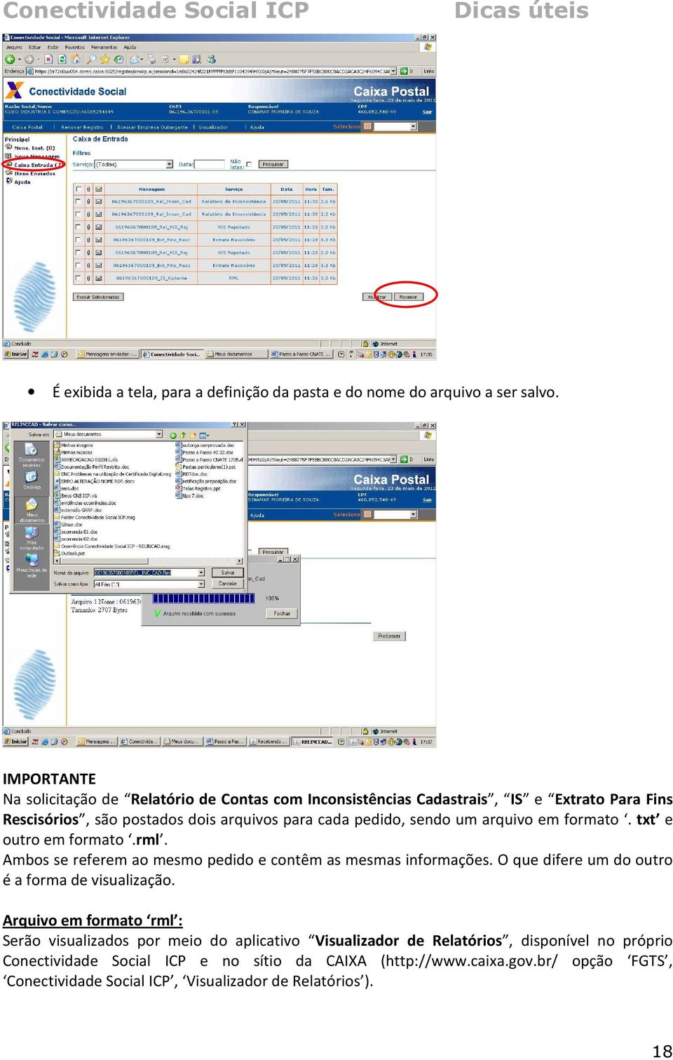 um arquivo em formato. txt e outro em formato.rml. Ambos se referem ao mesmo pedido e contêm as mesmas informações. O que difere um do outro é a forma de visualização.