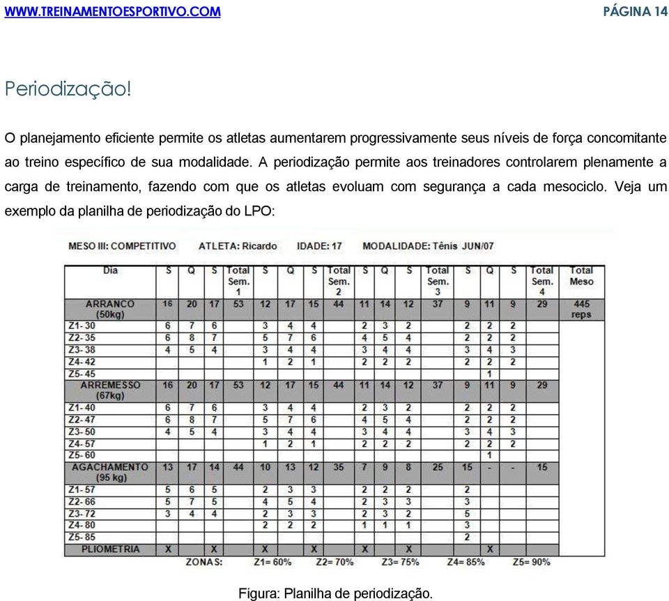 treino específico de sua modalidade.