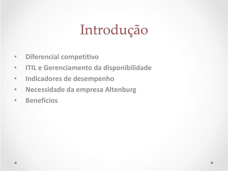 disponibilidade Indicadores de