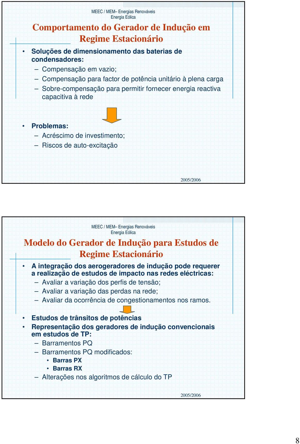 integração do aerogeradore de indução pode requerer a realização de etudo de impacto na rede eléctrica: Avaliar a variação do perfi de tenão; Avaliar a variação da perda na rede; Avaliar da