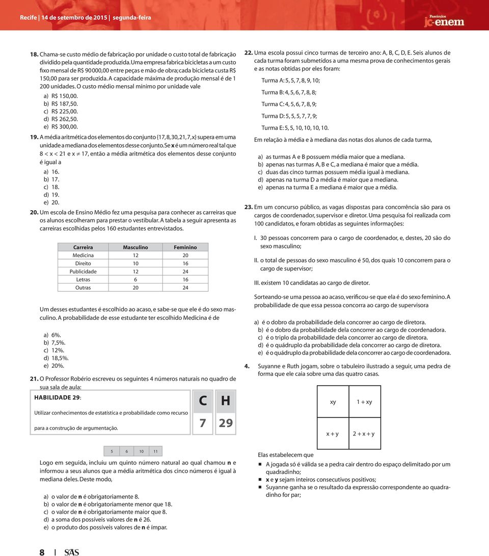 A capacidade máxima de produção mensal é de 1 00 unidades. O custo médio mensal mínimo por unidade vale a) R$ 10,00. b) R$ 187,0. c) R$,00. d) R$ 6,0. e) R$ 00,00. 19.