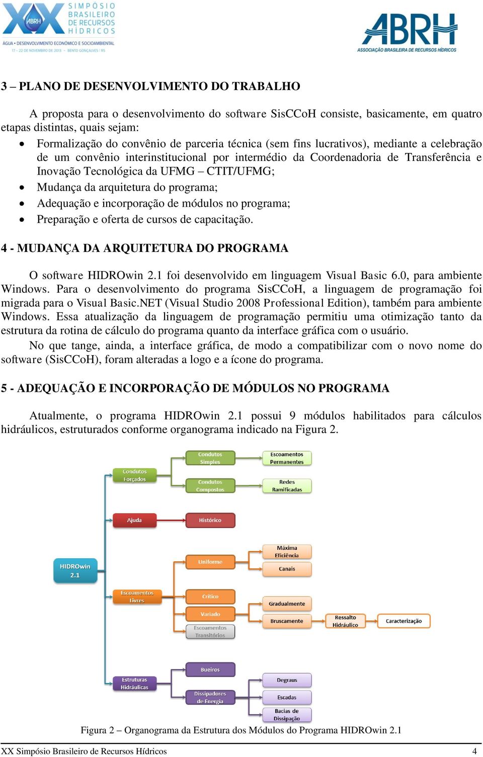 arquitetura do programa; Adequação e incorporação de módulos no programa; Preparação e oferta de cursos de capacitação. 4 - MUDANÇA DA ARQUITETURA DO PROGRAMA O software HIDROwin 2.