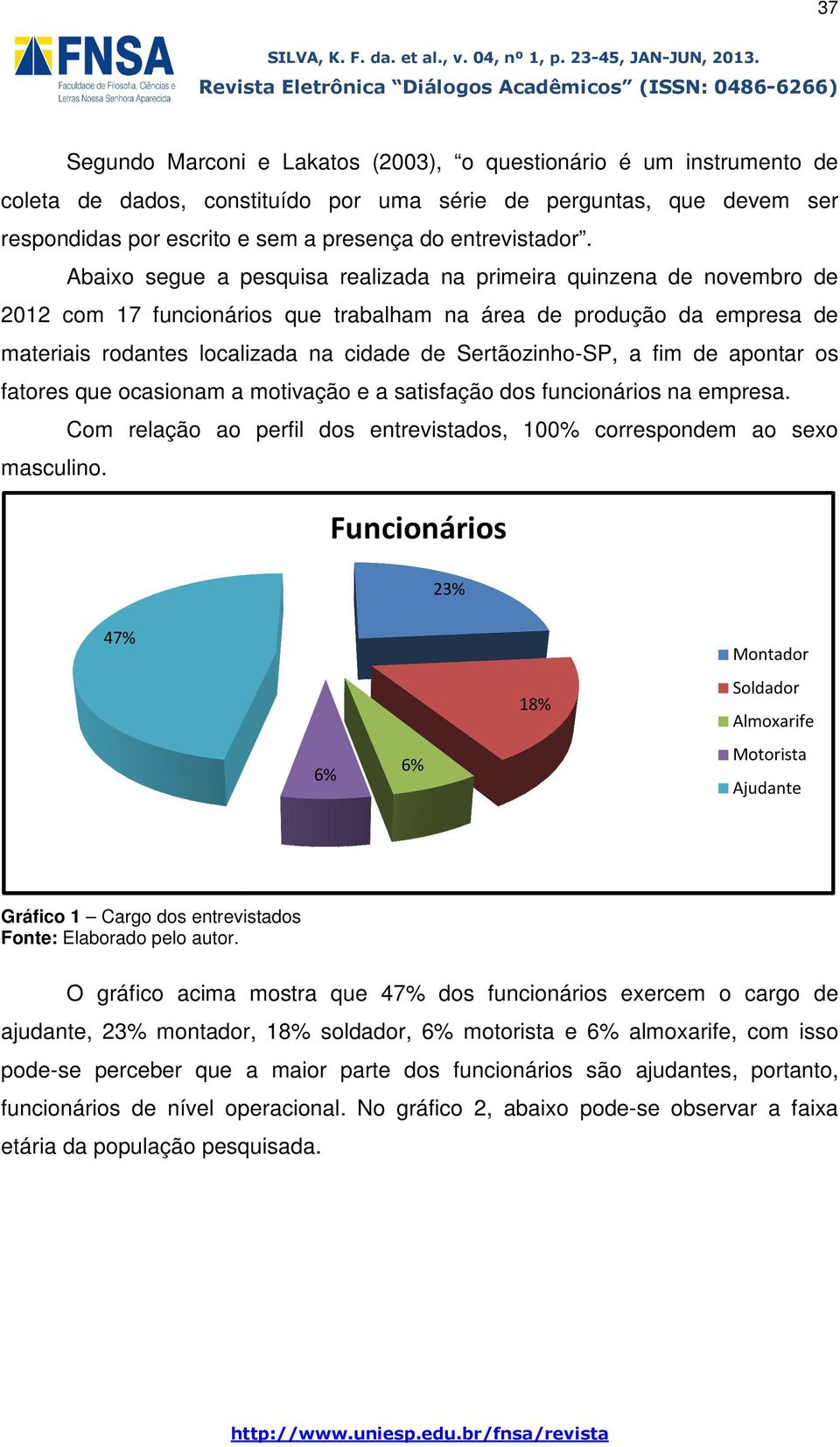 Abaixo segue a pesquisa realizada na primeira quinzena de novembro de 2012 com 17 funcionários que trabalham na área de produção da empresa de materiais rodantes localizada na cidade de