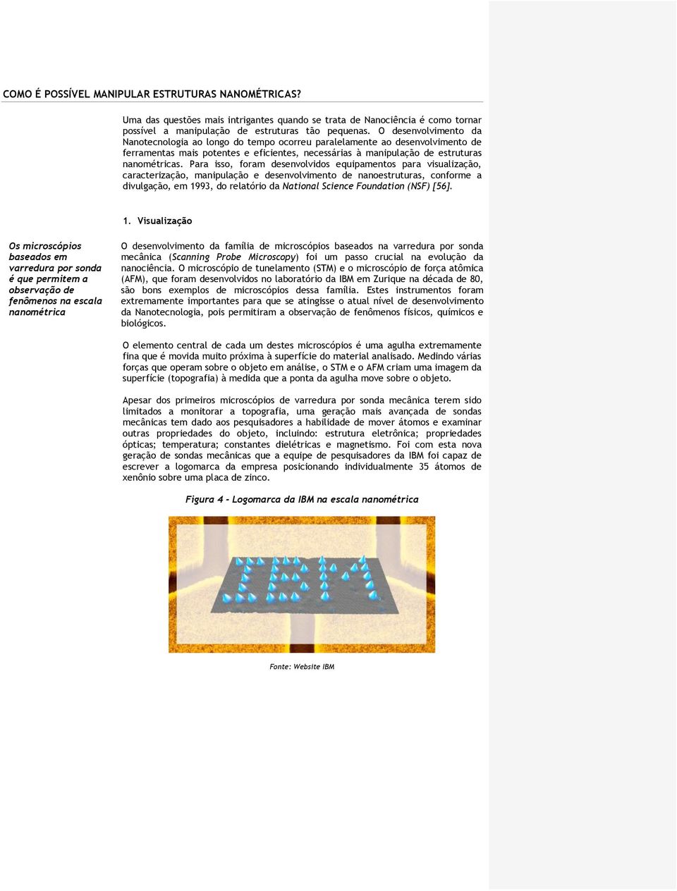 Para isso, foram desenvolvidos equipamentos para visualização, caracterização, manipulação e desenvolvimento de nanoestruturas, conforme a divulgação, em 1993, do relatório da National Science