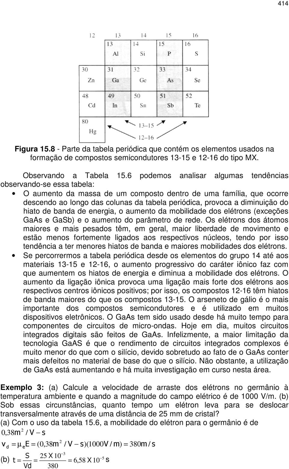 diminuição do hiato de banda de energia, o aumento da mobilidade dos elétrons (exceções GaAs e GaSb) e o aumento do parâmetro de rede.