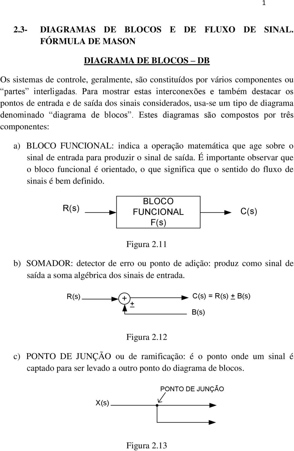Estes diagramas são compostos por três componentes: a) BLOO FUNIONL: indica a operação matemática que age sobre o sinal de entrada para produzir o sinal de saída.
