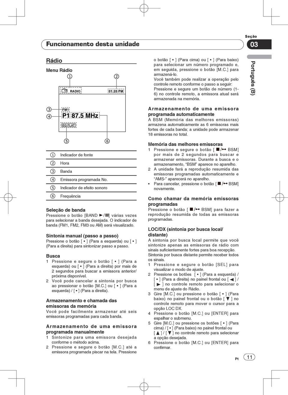 Português (B) EQ FLAT Indicador de fonte Hora Banda Emissora programada No.