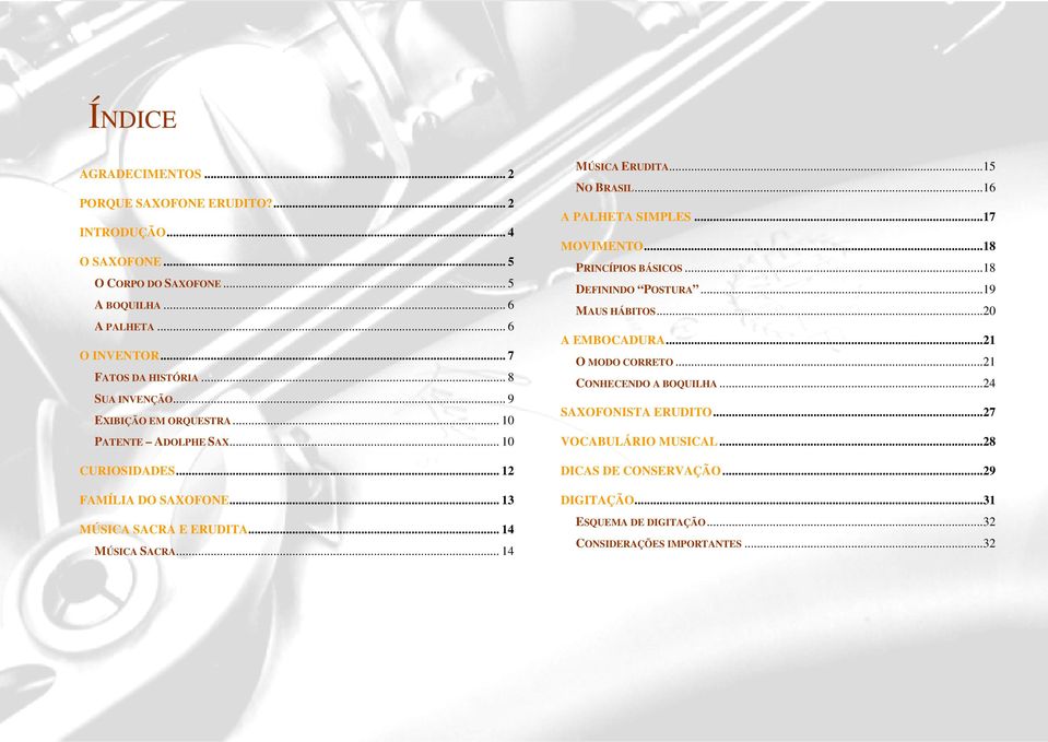 .. 14 MÚSICA SACRA... 14 MÚSICA ERUDITA...15 NO BRASIL...16 A PALHETA SIMPLES...17 MOVIMENTO...18 PRINCÍPIOS BÁSICOS...18 DEFININDO POSTURA...19 MAUS HÁBITOS...20 A EMBOCADURA.