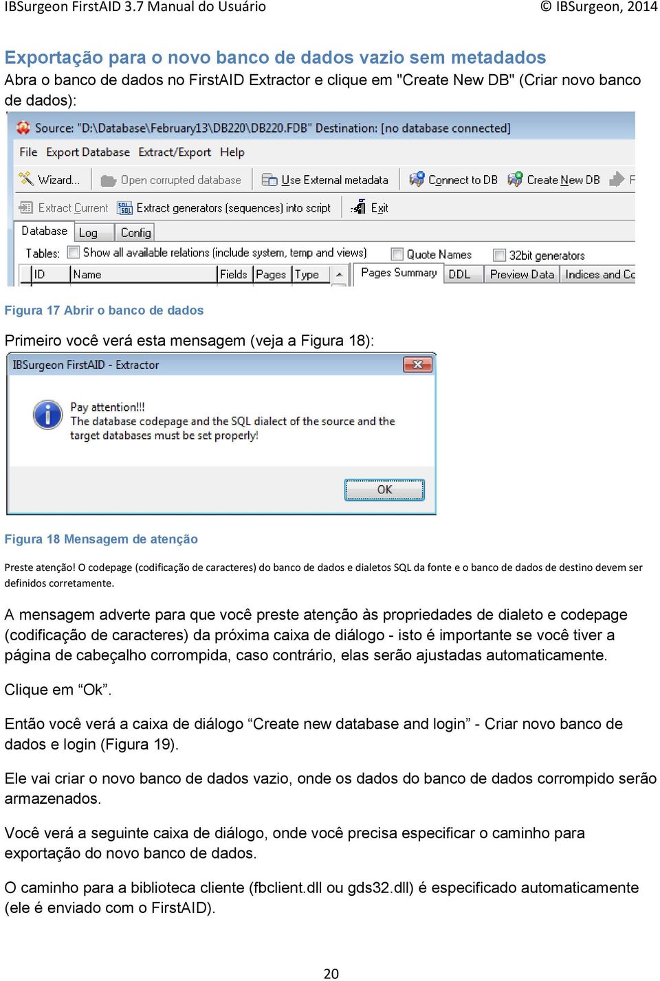 O codepage (codificação de caracteres) do banco de dados e dialetos SQL da fonte e o banco de dados de destino devem ser definidos corretamente.