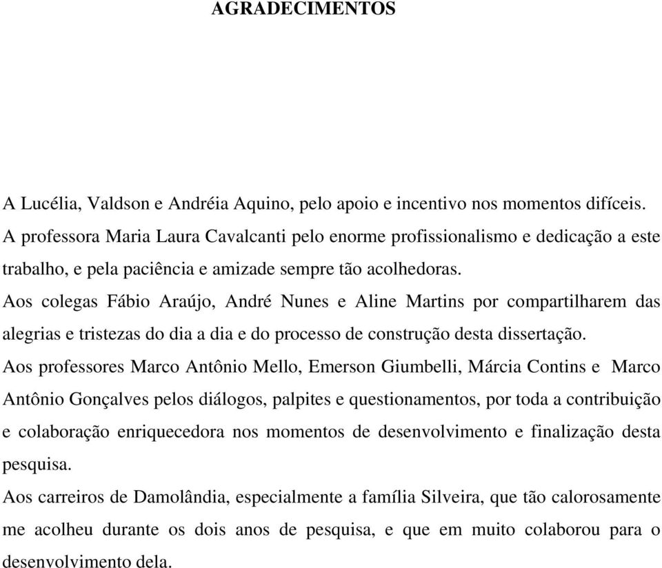 Aos colegas Fábio Araújo, André Nunes e Aline Martins por compartilharem das alegrias e tristezas do dia a dia e do processo de construção desta dissertação.