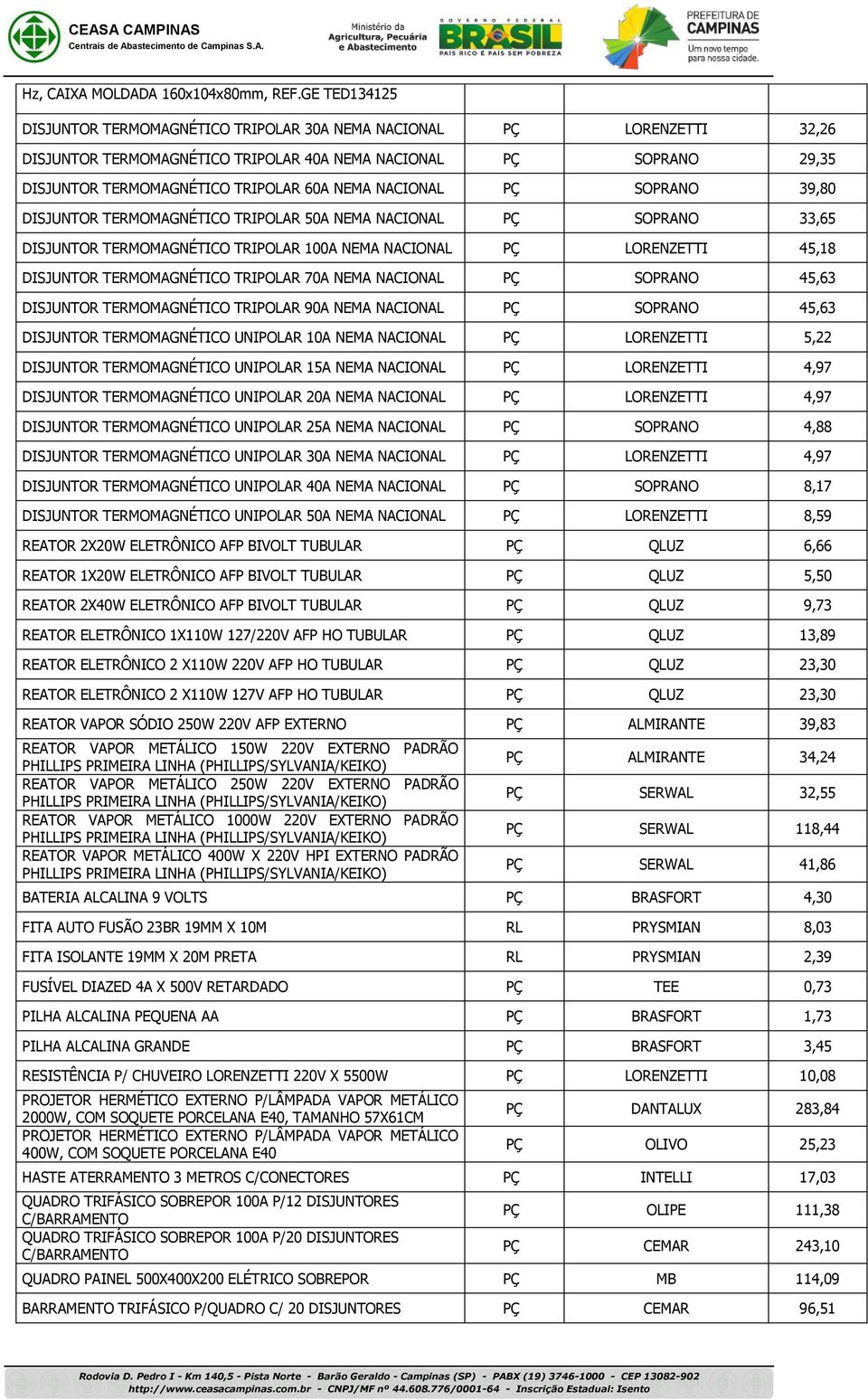 NACIONAL PÇ SOPRANO 39,80 DISJUNTOR TERMOMAGNÉTICO TRIPOLAR 50A NEMA NACIONAL PÇ SOPRANO 33,65 DISJUNTOR TERMOMAGNÉTICO TRIPOLAR 100A NEMA NACIONAL PÇ LORENZETTI 45,18 DISJUNTOR TERMOMAGNÉTICO