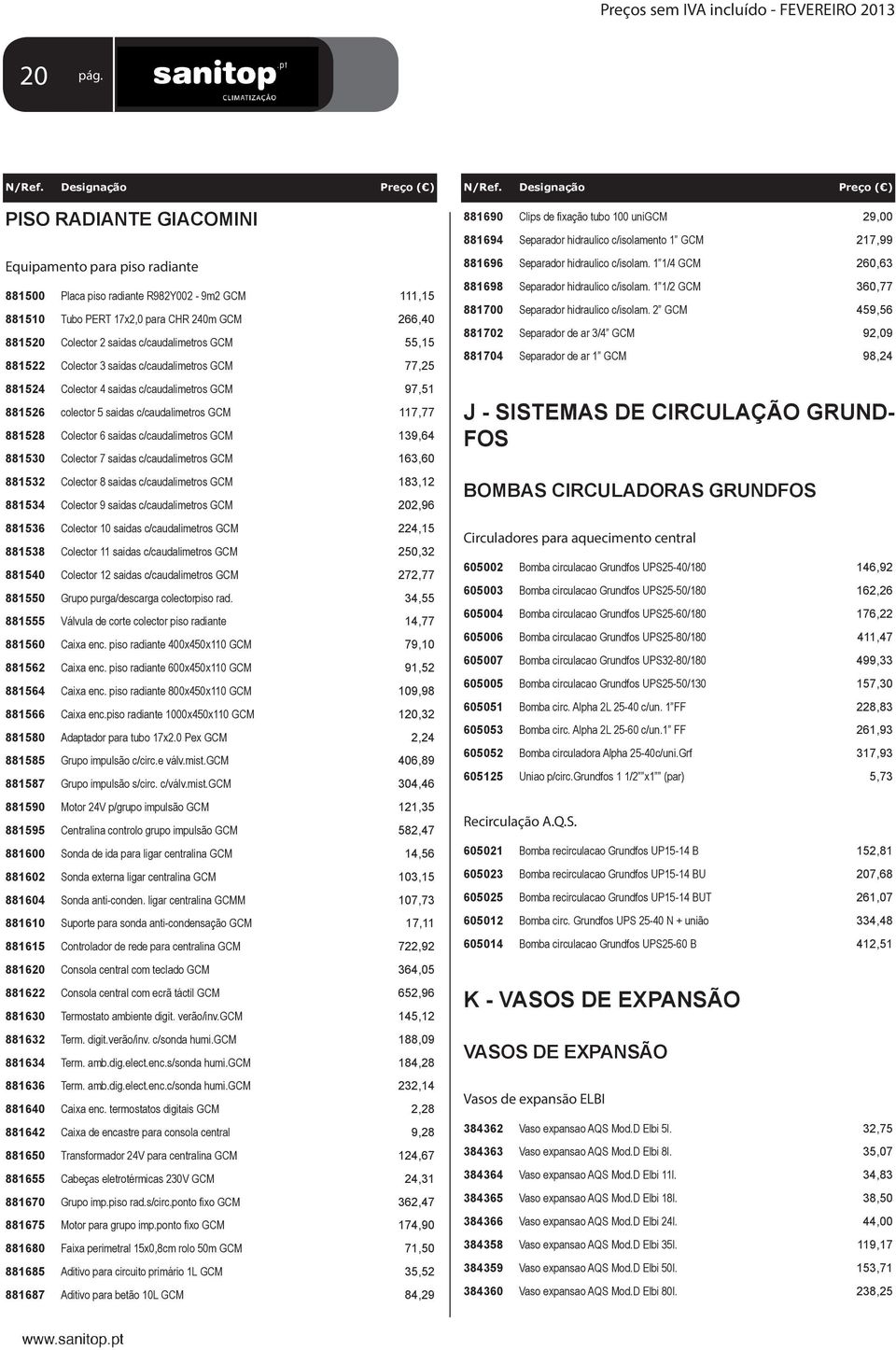 c/caudalimetros GCM 139,64 881530 Colector 7 saidas c/caudalimetros GCM 163,60 881532 Colector 8 saidas c/caudalimetros GCM 183,12 881534 Colector 9 saidas c/caudalimetros GCM 202,96 881536 Colector