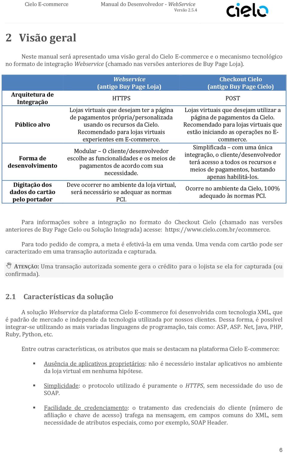 pagamentos própria/personalizada usando os recursos da Cielo. Recomendado para lojas virtuais experientes em E-commerce.