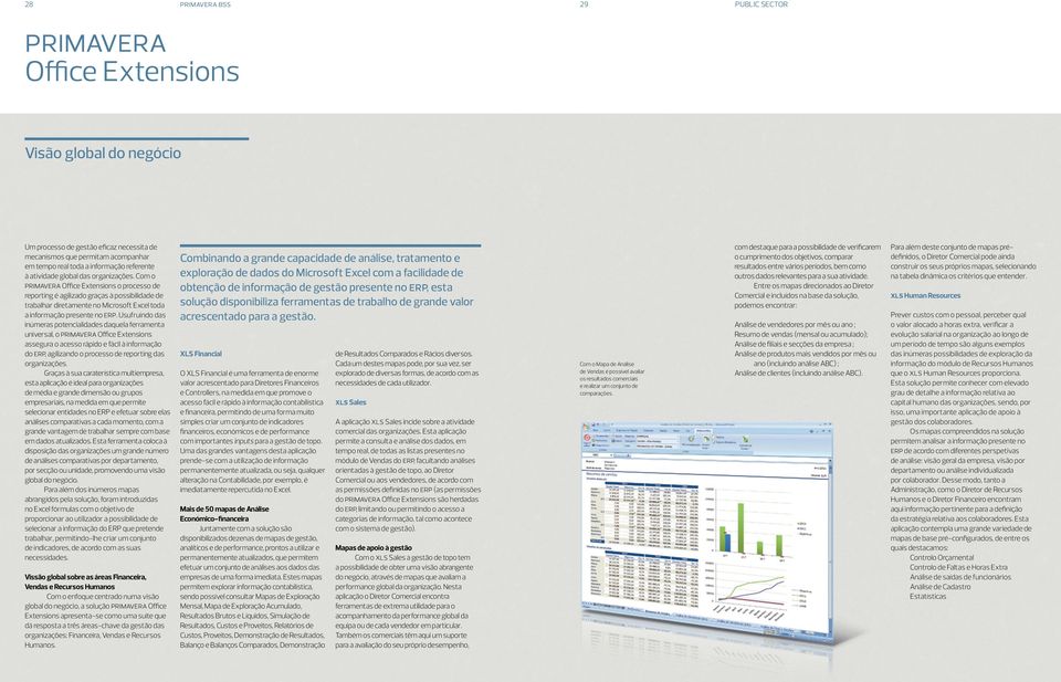 Com o primavera Office Extensions o processo de reporting é agilizado graças à possibilidade de trabalhar diretamente no Microsoft Excel toda a informação presente no erp.