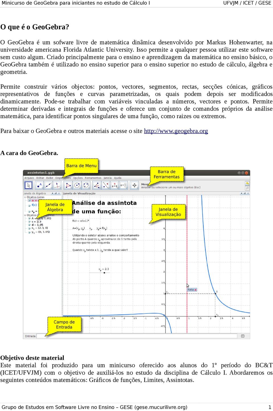 Criado principalmente para o ensino e aprendizagem da matemática no ensino básico, o GeoGebra também é utilizado no ensino superior para o ensino superior no estudo de cálculo, álgebra e geometria.