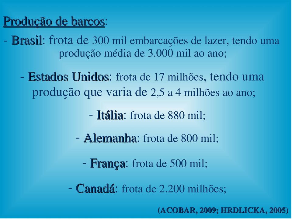 000 mil ao ano; - Estados Unidos: frota de 17 milhões, tendo uma produção que varia de