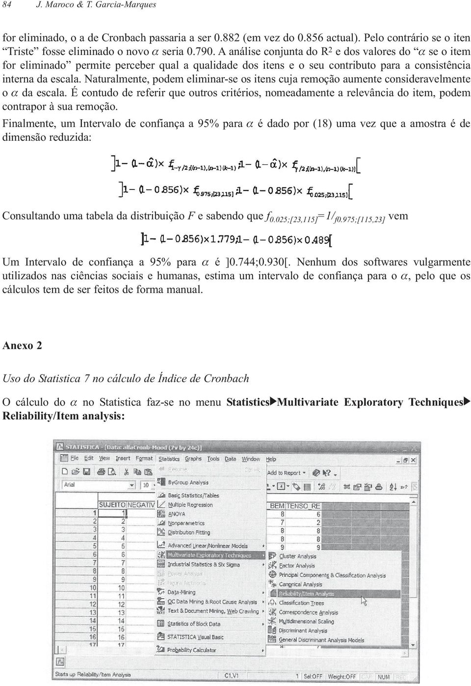 Naturalmente, podem eliminar-se os itens cuja remoção aumente consideravelmente o α da escala.