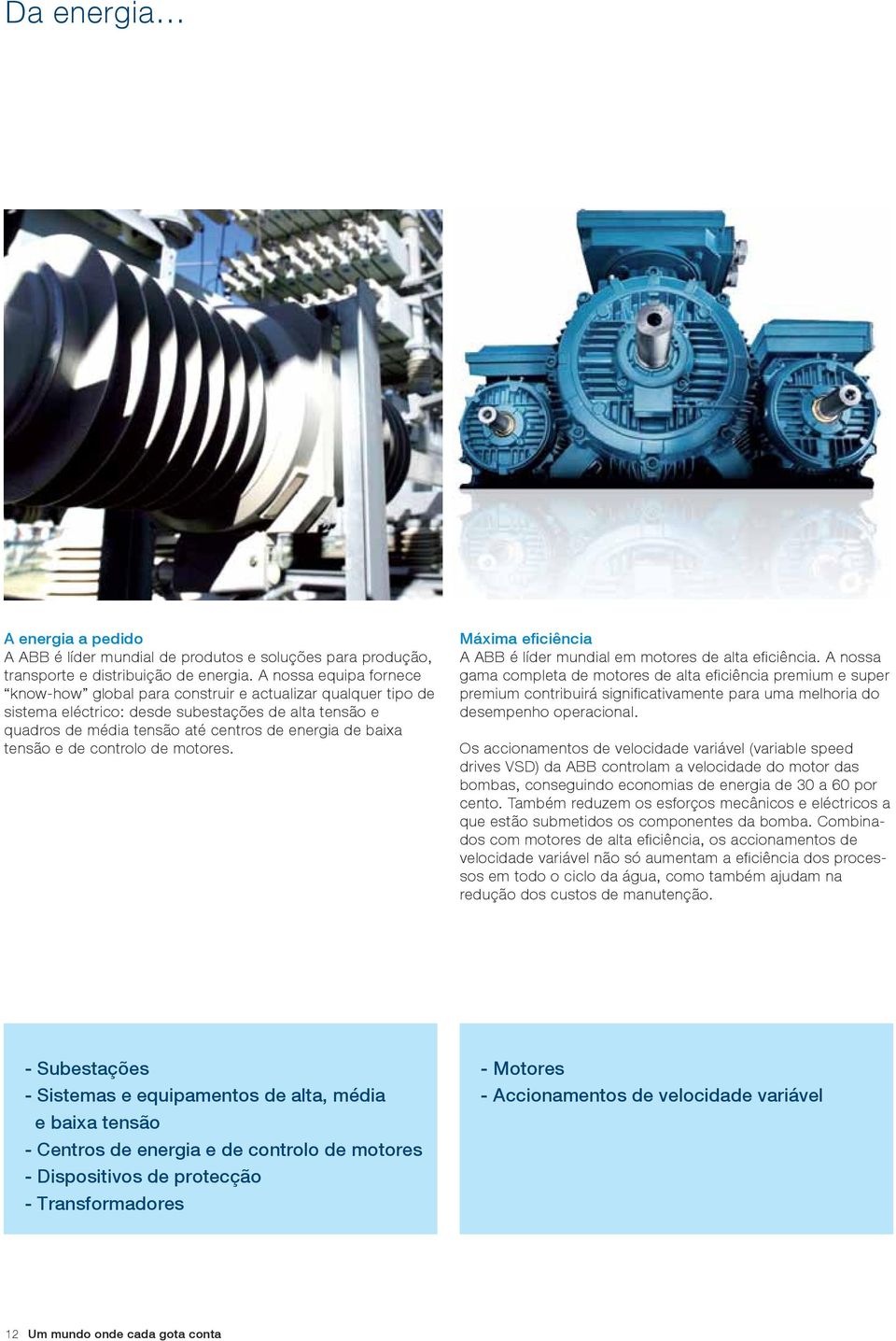 tensão e de controlo de motores. Máxima eficiência A ABB é líder mundial em motores de alta eficiência.