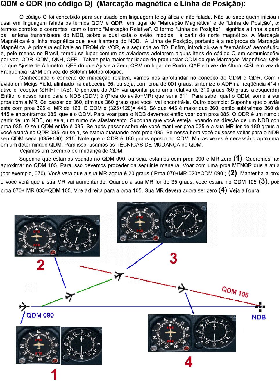 O termo Linha de Posição, significa a linha à partir da antena transmissora do NDB, sobre a qual está o avião, medida à partir do norte magnético.