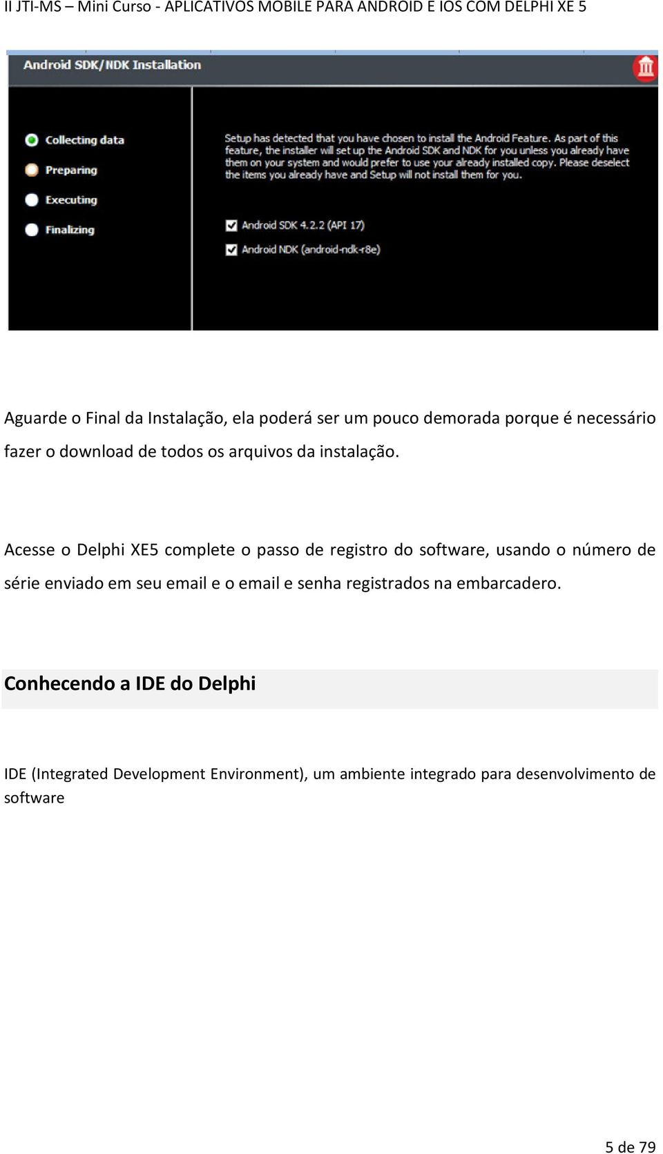 Acesse o Delphi XE5 complete o passo de registro do software, usando o número de série enviado em seu