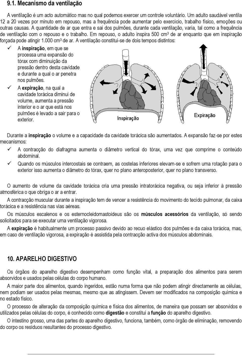 A quantidade de ar que entra e sai dos pulmões, durante cada ventilação, varia, tal como a frequência de ventilação com o repouso e o trabalho.