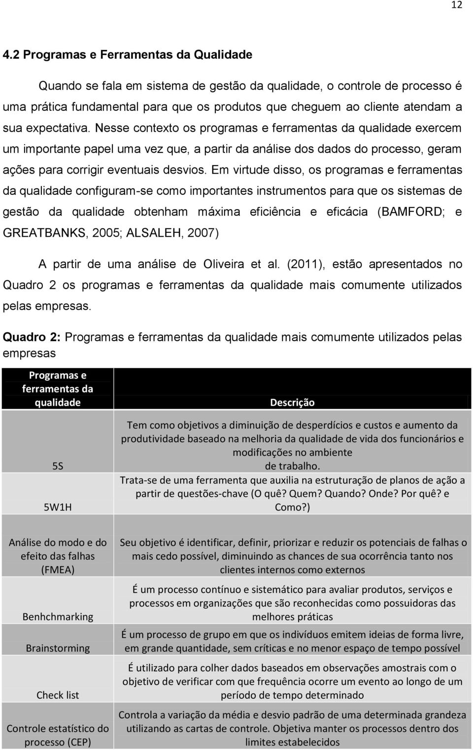 Em virtude disso, os programas e ferramentas da qualidade configuram-se como importantes instrumentos para que os sistemas de gestão da qualidade obtenham máxima eficiência e eficácia (BAMFORD; e