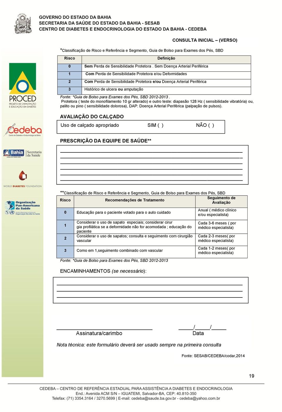 Fonte: *Guia de Bolso para Exames dos Pés, SBD 2012-2013.