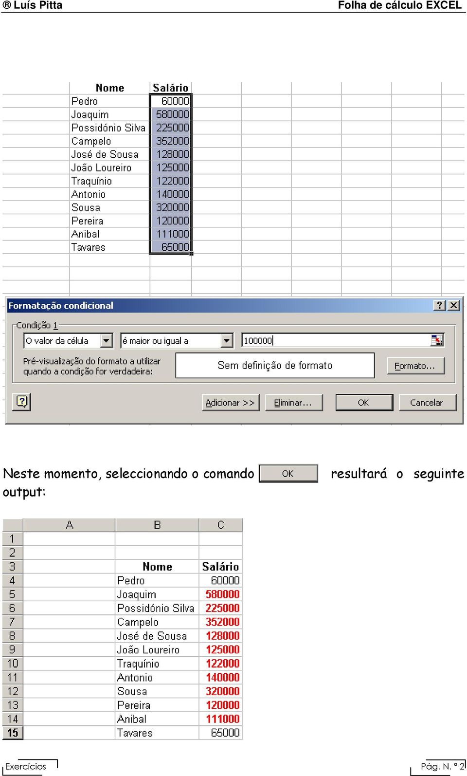 comando output: