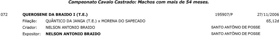 E.) x MORENA DO SAPECADO 65,12d Criador: NELSON ANTONIO BRAIDO SANTO