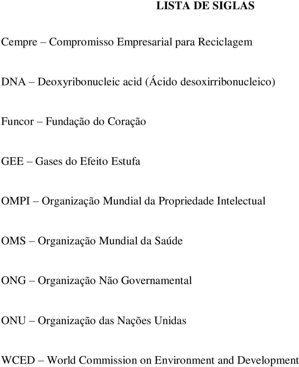 Organização Mundial da Propriedade Intelectual OMS Organização Mundial da Saúde ONG