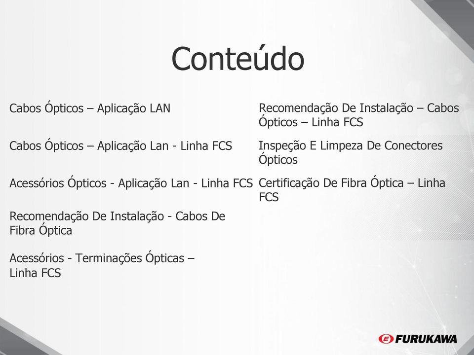 Fibra Óptica Recomendação De Instalação Cabos Ópticos Linha FCS Inspeção E Limpeza De