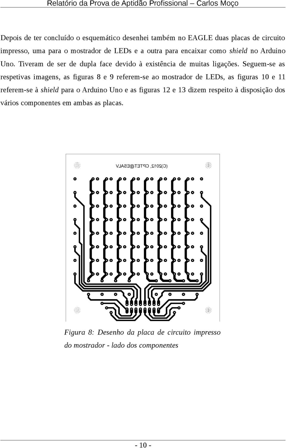 Seguem-se as respetivas imagens, as figuras 8 e 9 referem-se ao mostrador de LEDs, as figuras 10 e 11 referem-se à shield para o Arduino Uno e