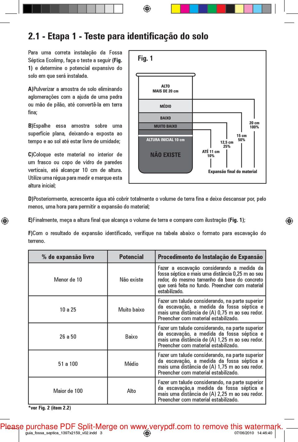 exposta ao tempo e ao sol até estar livre de umidade; C)Coloque este material no interior de um frasco ou copo de vidro de paredes verticais, até alcançar 10 cm de altura.