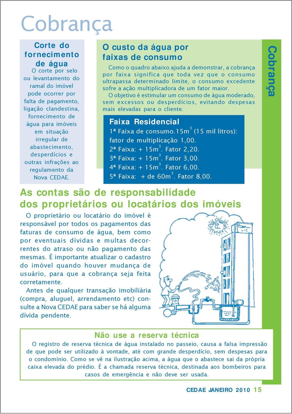 O custo da água por faixas de consumo Como o quadro abaixo ajuda a demonstrar, a cobrança por faixa significa que toda vez que o consumo ultrapassa determinado limite, o consumo excedente sofre a