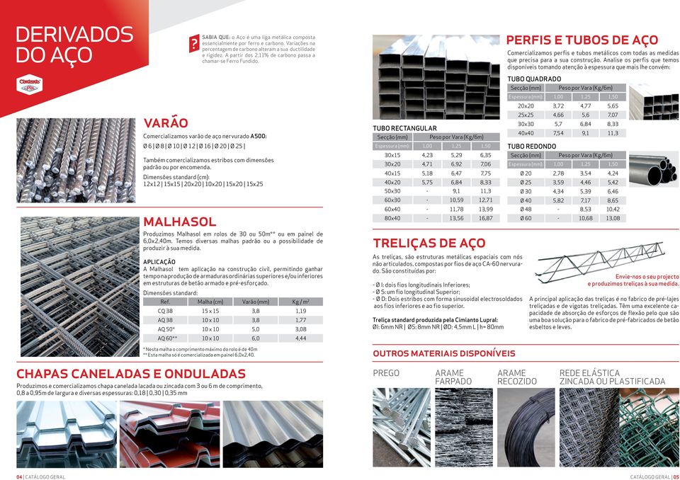 Comercializamos varão de aço nervurado A500: Ø 6 Ø 8 Ø 10 Ø 12 Ø 16 Ø 20 Ø 25 Também comercializamos estribos com dimensões padrão ou por encomenda.