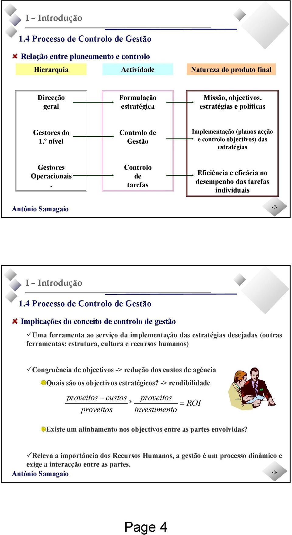 Controlo de tarefas Eficiência e eficácia no desempenho das tarefas individuais Implicações do conceito de controlo de gestão Uma ferramenta ao serviço da implementação das estratégias desejadas