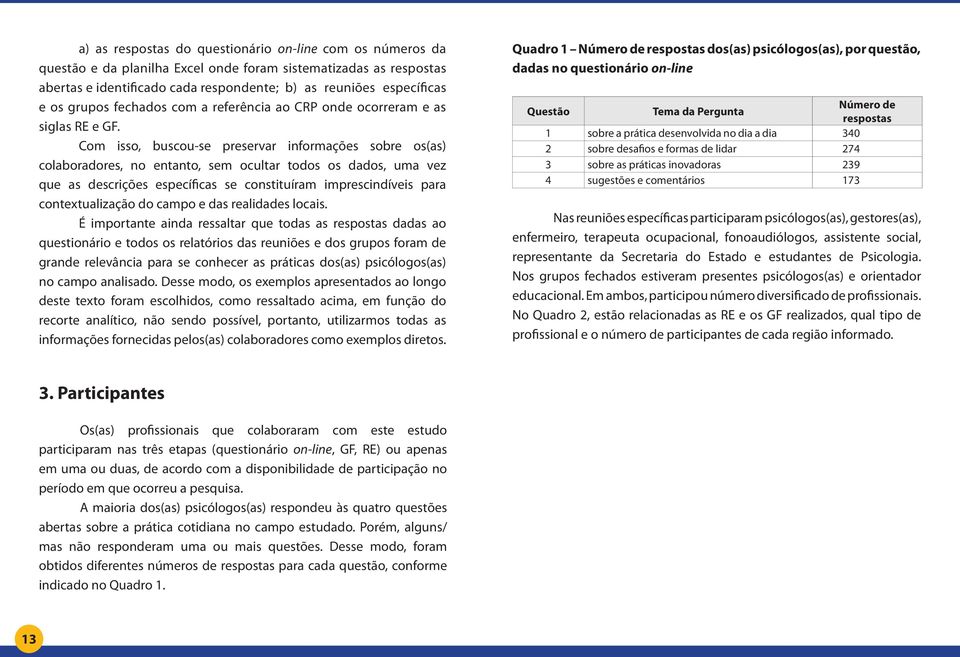 Com isso, buscou-se preservar informações sobre os(as) colaboradores, no entanto, sem ocultar todos os dados, uma vez que as descrições específicas se constituíram imprescindíveis para