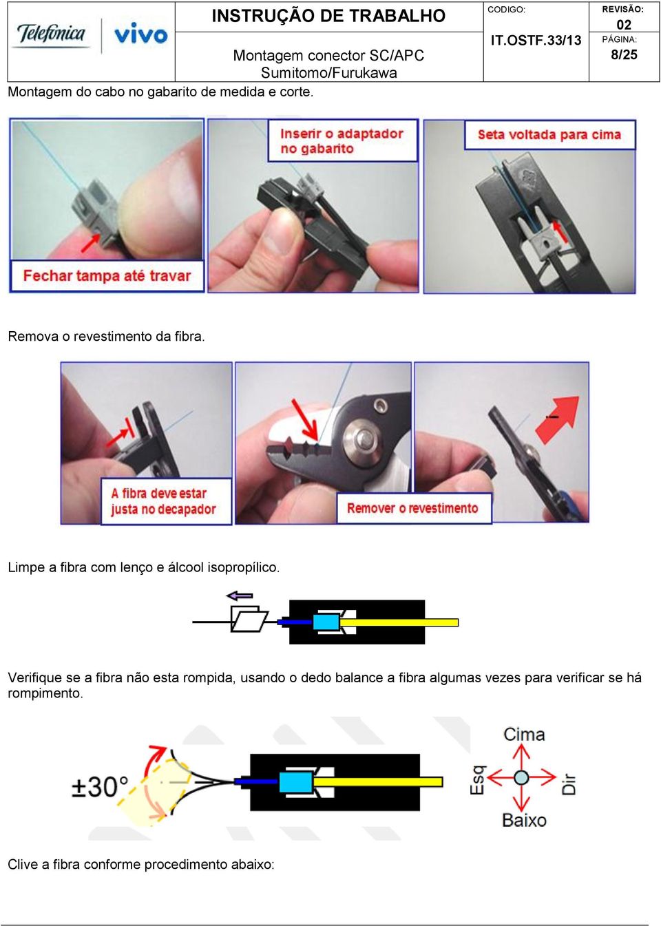 Limpe a fibra com lenço e álcool isopropílico.