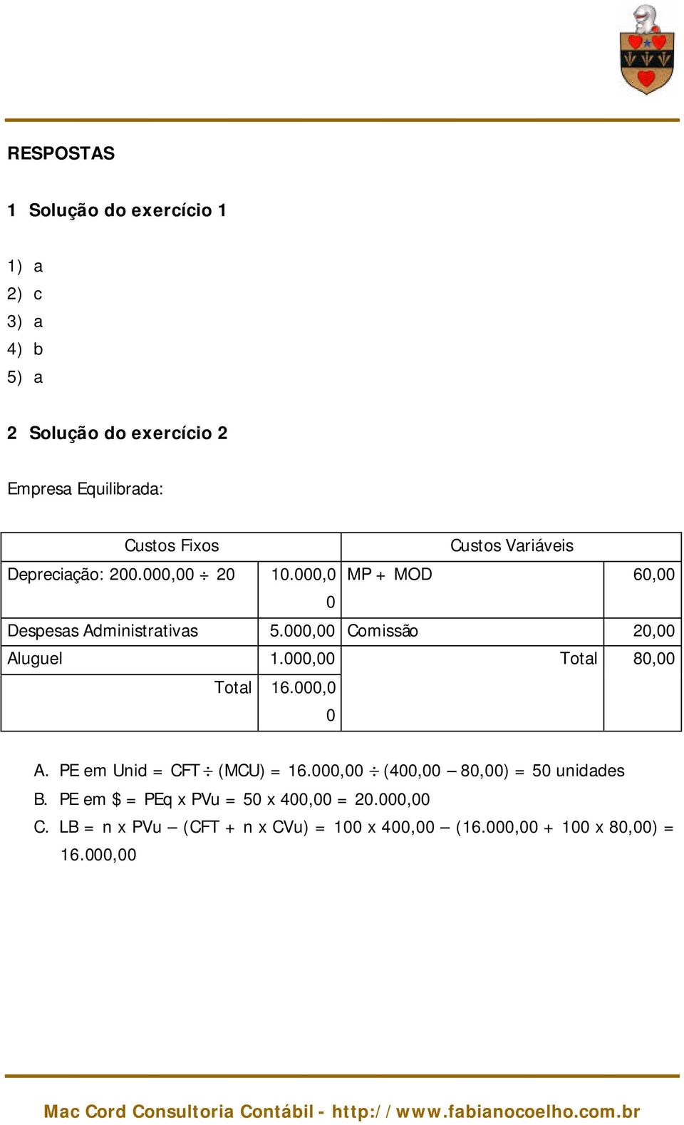 000,00 Comissão 20,00 Aluguel 1.000,00 Total 16.000,0 0 Total 80,00 A. PE em Unid = CFT (MCU) = 16.