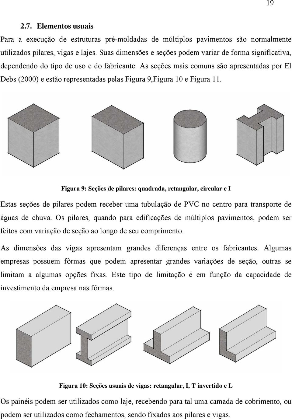 As seções mais comuns são apresentadas por El Debs (2000) e estão representadas pelas Figura 9,Figura 10 e Figura 11.
