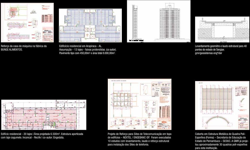 Estrutura aporticada com laje cogumelo. Inconcal - Recife co-autor: Engedata. Projeto de Reforço para Sites de Telecomunicação em topo de edifícios NEXTEL / ENGEBANC-SP.