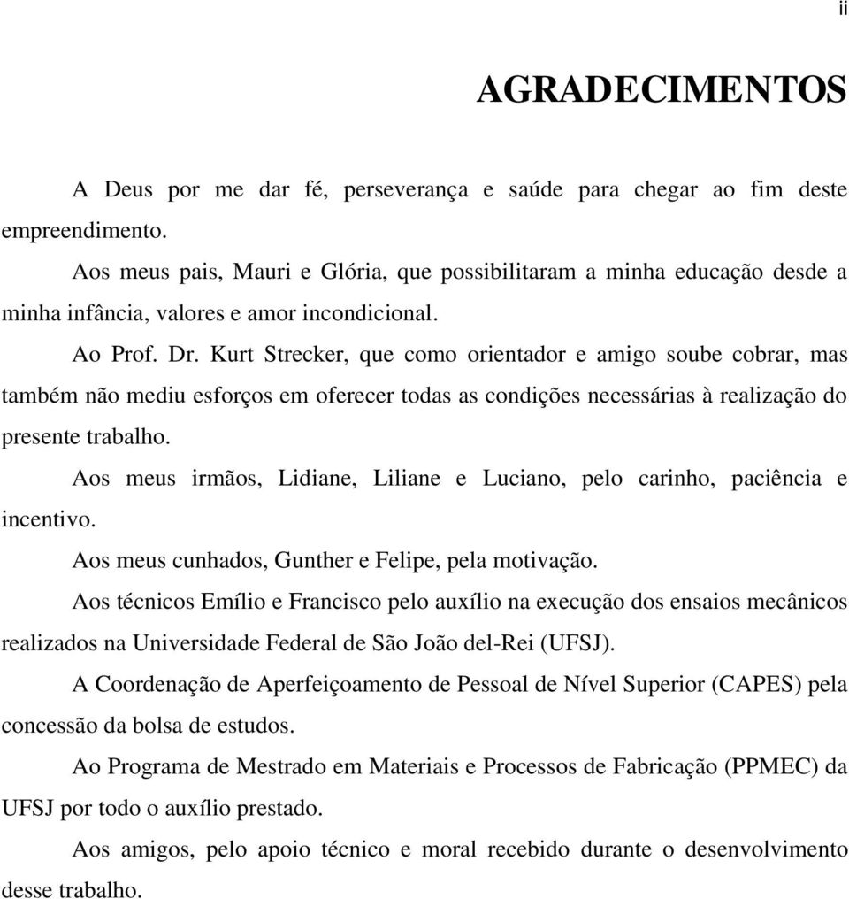 Kurt Strecker, que como orientador e amigo soube cobrar, mas também não mediu esforços em oferecer todas as condições necessárias à realização do presente trabalho.