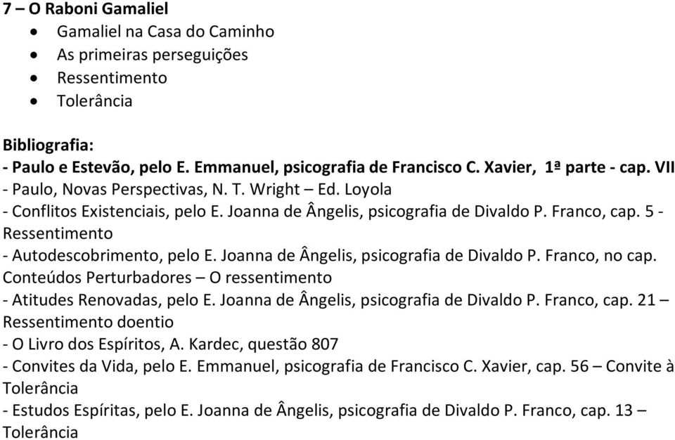 Joanna de Ângelis, psicografia de Divaldo P. Franco, no cap. Conteúdos Perturbadores O ressentimento - Atitudes Renovadas, pelo E. Joanna de Ângelis, psicografia de Divaldo P. Franco, cap.