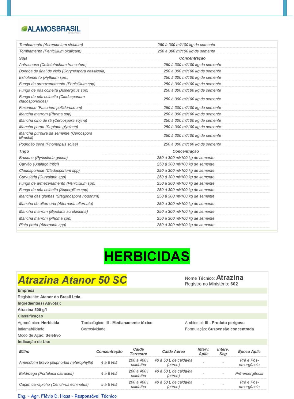 Mancha olho de rã (Cercospora sojina) Mancha parda (Septoria glycines) Mancha púrpura da (Cercospora kikuchii) Podridão seca (Phomopsis sojae) Trigo Brusone (Pyricularia grisea) Carvão (Ustilago