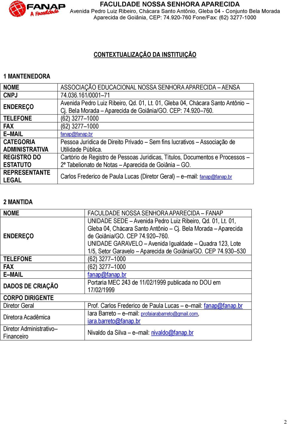 br CATEGORIA ADMINISTRATIVA Pessoa Jurídica de Direito Privado Sem fins lucrativos Associação de Utilidade Pública.