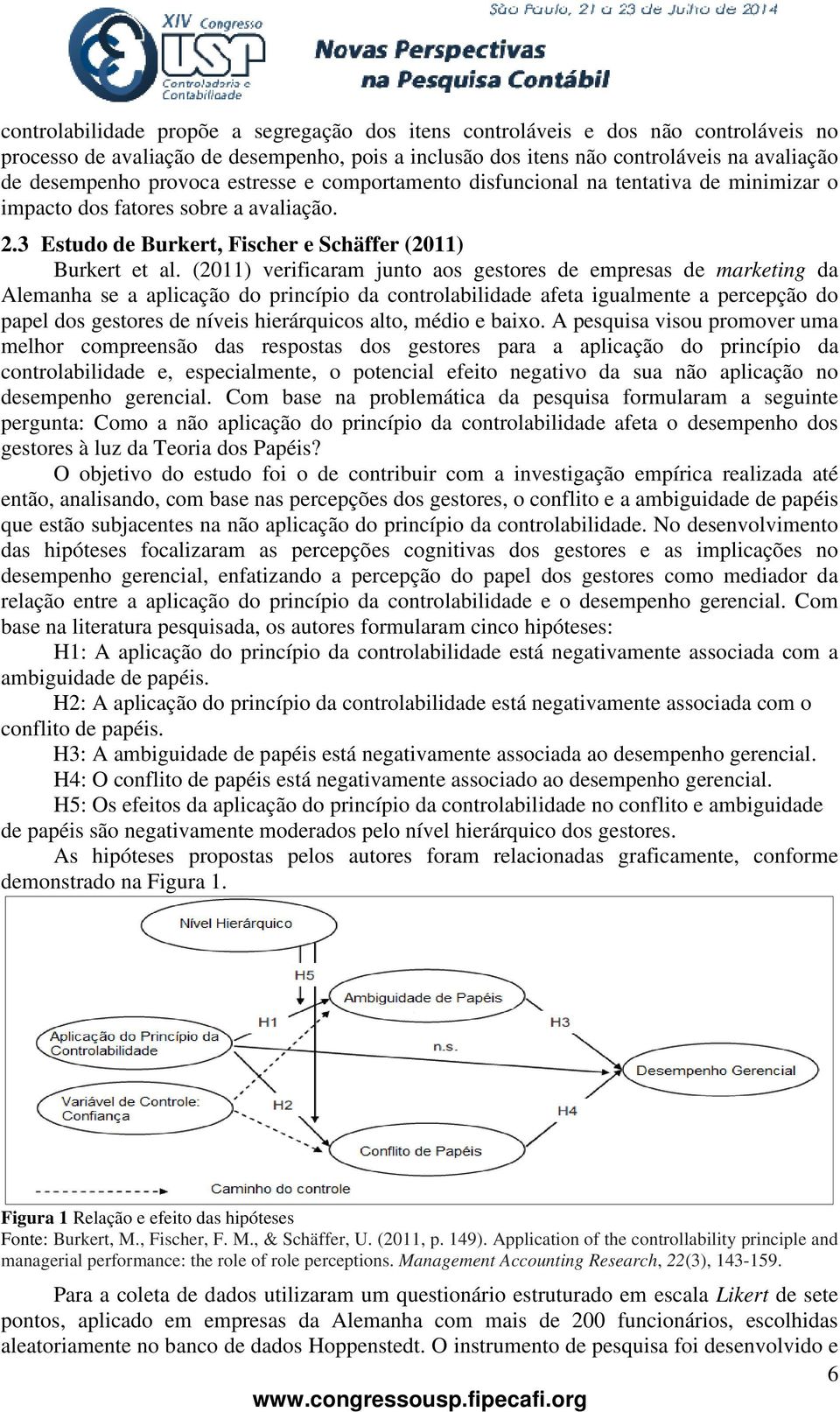 (2011) verificaram junto aos gestores de empresas de marketing da Alemanha se a aplicação do princípio da controlabilidade afeta igualmente a percepção do papel dos gestores de níveis hierárquicos