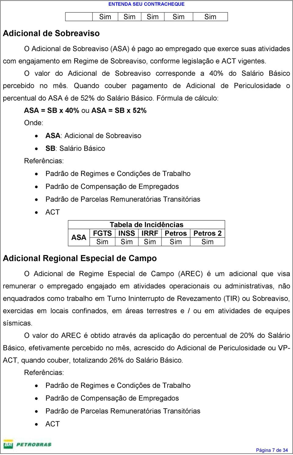 Fórmula de cálculo: ASA = SB x 40% ou ASA = SB x 52% ASA: Adicional de Sobreaviso SB: Salário Básico Padrão de Regimes e Condições de Trabalho Padrão de Parcelas Remuneratórias Transitórias ASA