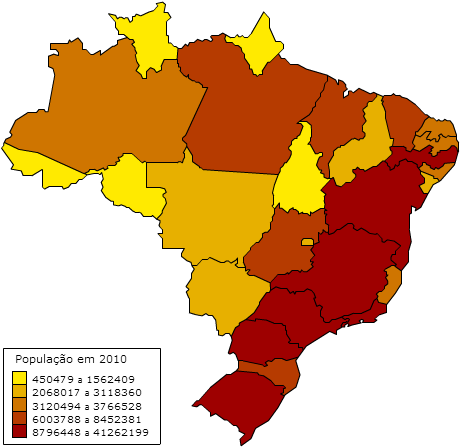 24 Perspectiva do Mercado Brasileiro no Setor de Energia Eólica Figura 13. População no Censo Demográfico segundo as Grandes Regiões e Unidades da Federação 2010. Fonte: IBGE (2010).